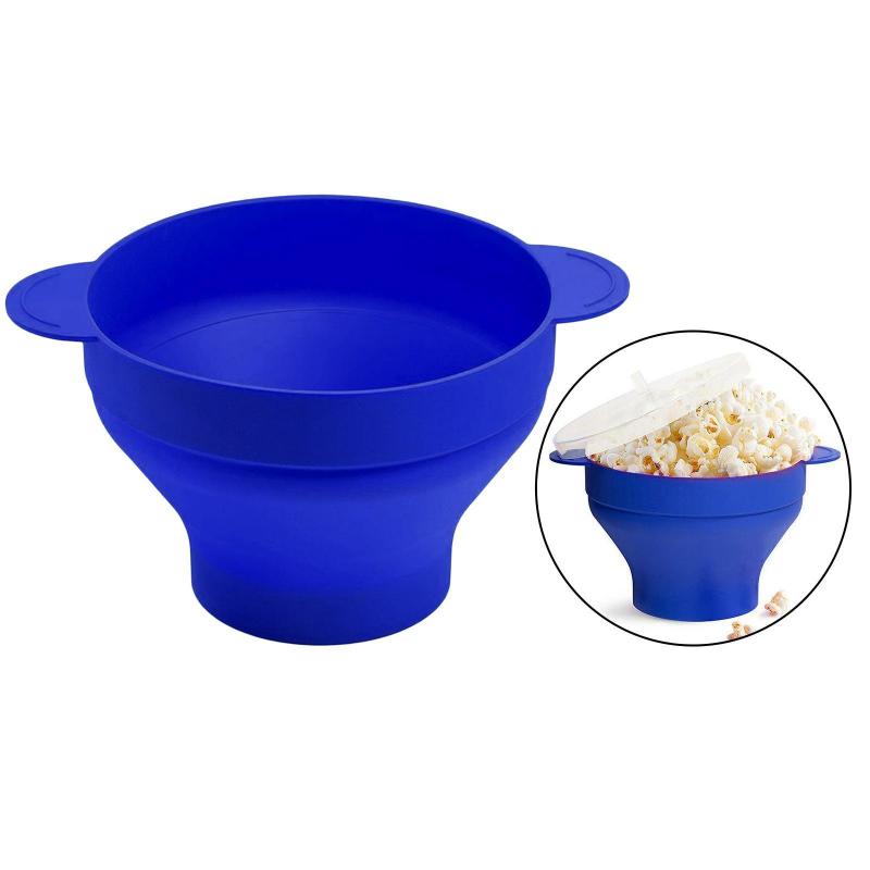 Kitchen Microwave Popcorn Bowl Bucket Silicone DIY Red Popcorn Maker with Lid Chips Fruit Dish High Quality Easy Tools