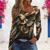 Women Plus Size Asymmetric Cutout Neck Cold Shoulder Long Sleeve Fitted Eagle Printed Top