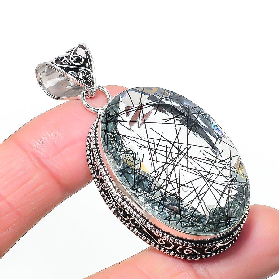 Natural Black Rutile Gemastone 925 Sterling Silver Jewelry Pendant 2.36 AP-14477