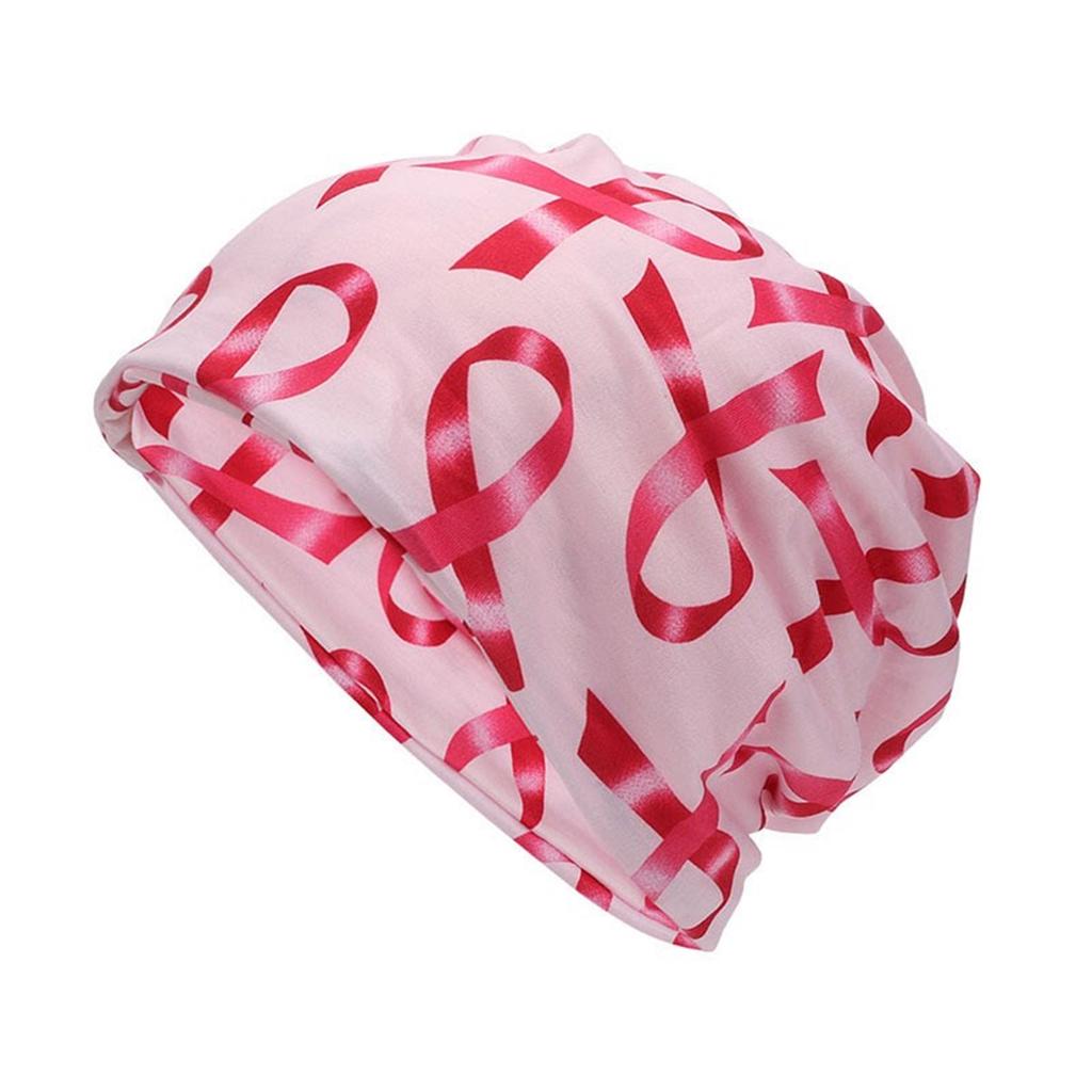 Breathable Breast Cancers Support Beanies Hat Breast Cancers Awareness Print Headwrap Hat Fashion Print Skull Hat for Women