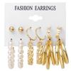 Hot European & American Geometric Pearl Circle Ear Cuffs & Round Bead Stud Earring Set