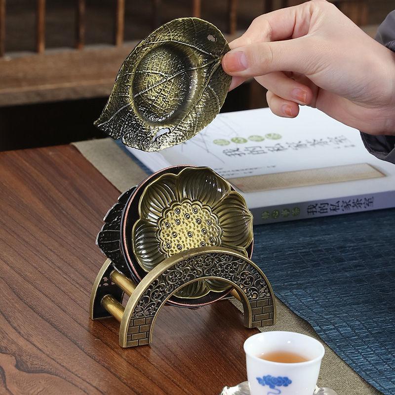 Japanese Alloy Coasters Creative Imitation Copper Retro Heat Insulated Cup Holder Zen Kung Fu Teaware Accessories Fruit Plate