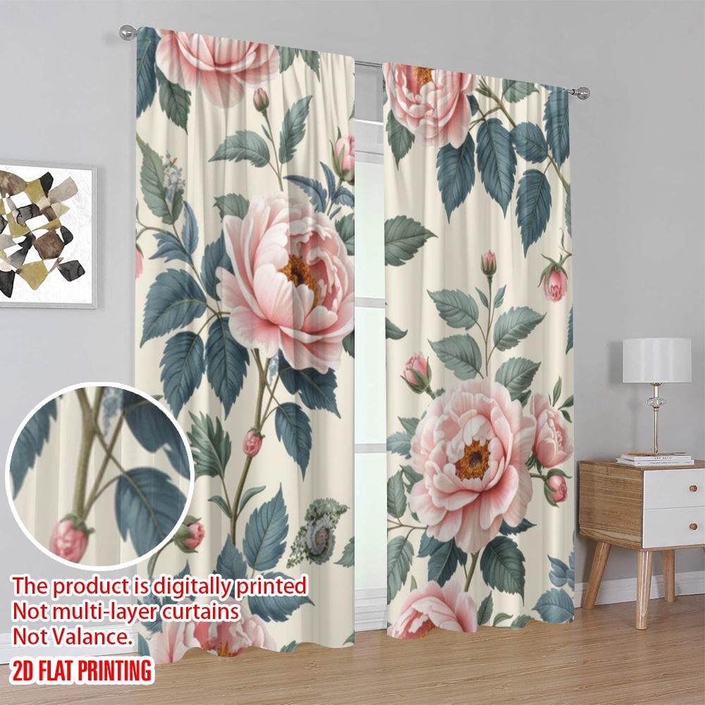 2pcs,2D Plane Printing Creative Curtains Blossom Bouquet Versatile Durable Polyester (without Rod) Room Decor Ldeal for Bedroom