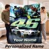 Custom Name Valentino Rossi Flannel Throw Blanket Personalized Text Soft Blanket Bed Sofa Gift
