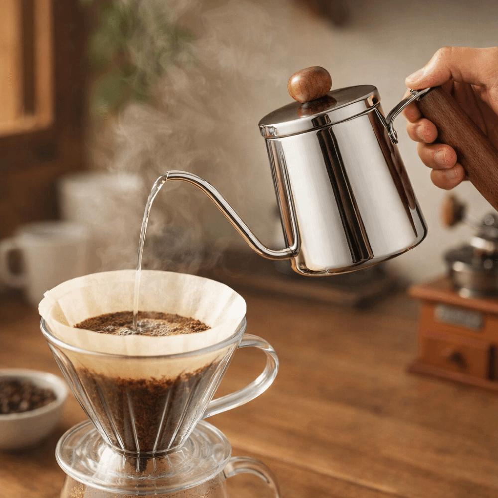 Trähandstag Svanhals Kaffekanna Rostfritt Stål Handbryggningskanna Kök