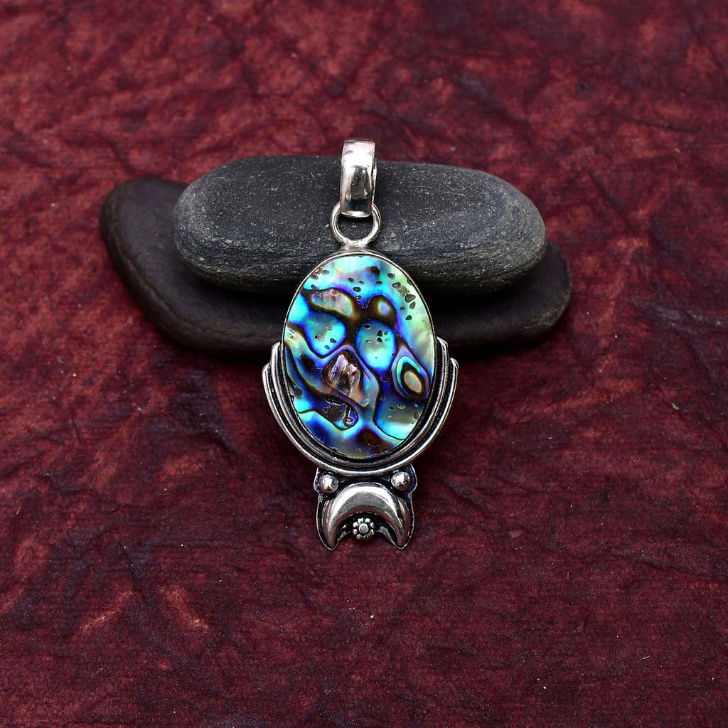 Abalone Shell Gemstone Pendant Gemstone : 925 Sterling Silver Handmade Jewelry Pendant
