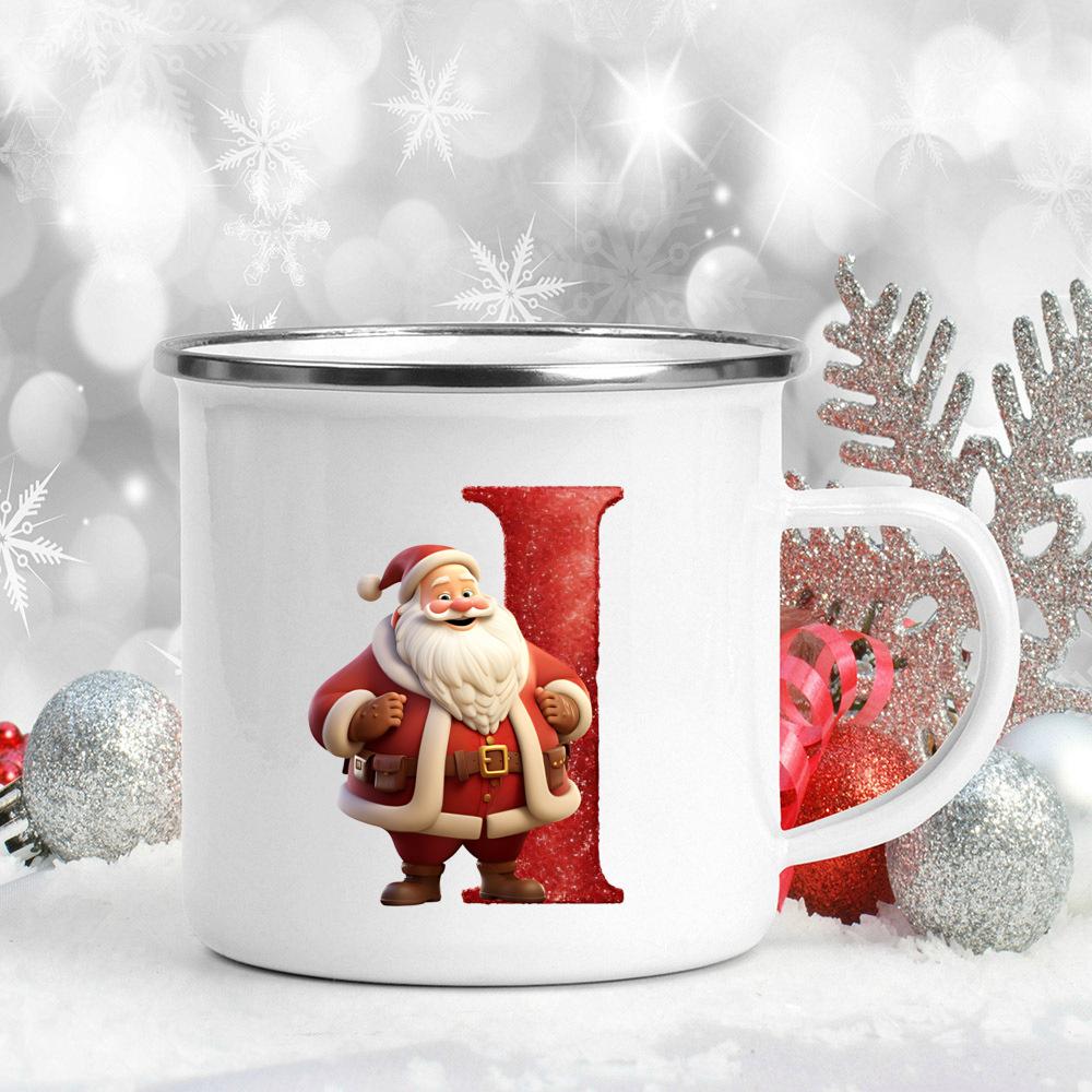 26 Letter Santa Claus Printed Enamel Cup Milk Juiice Coffee Cup Mug Best Christmas Gift For Family Friends