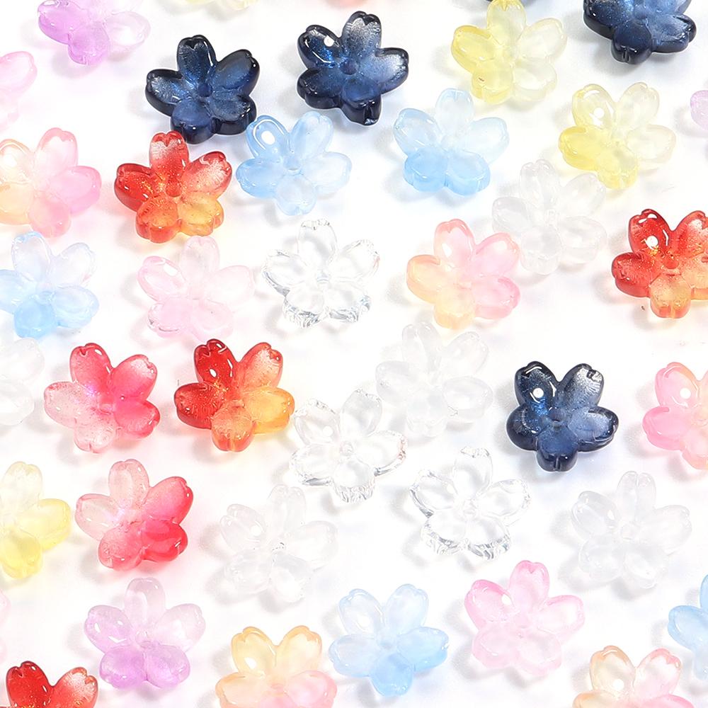 50pcs 10.5mm Cherry Blossom Lampwork Beads Colorful Glass Loose Bead For Jewelry Making DIY Crafts Bracelet Necklace Accessories
