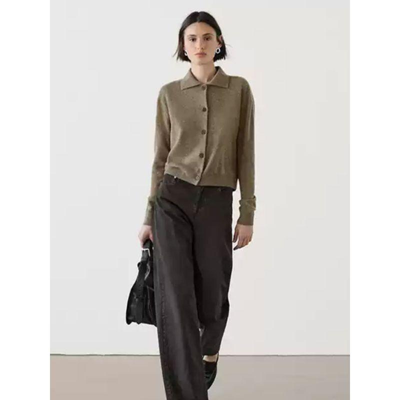 MD Women clothes Autumn and Winter New Old Money Style Short Version Sweater Polo Collar Knitted Cardigan Outerwear 05704620527