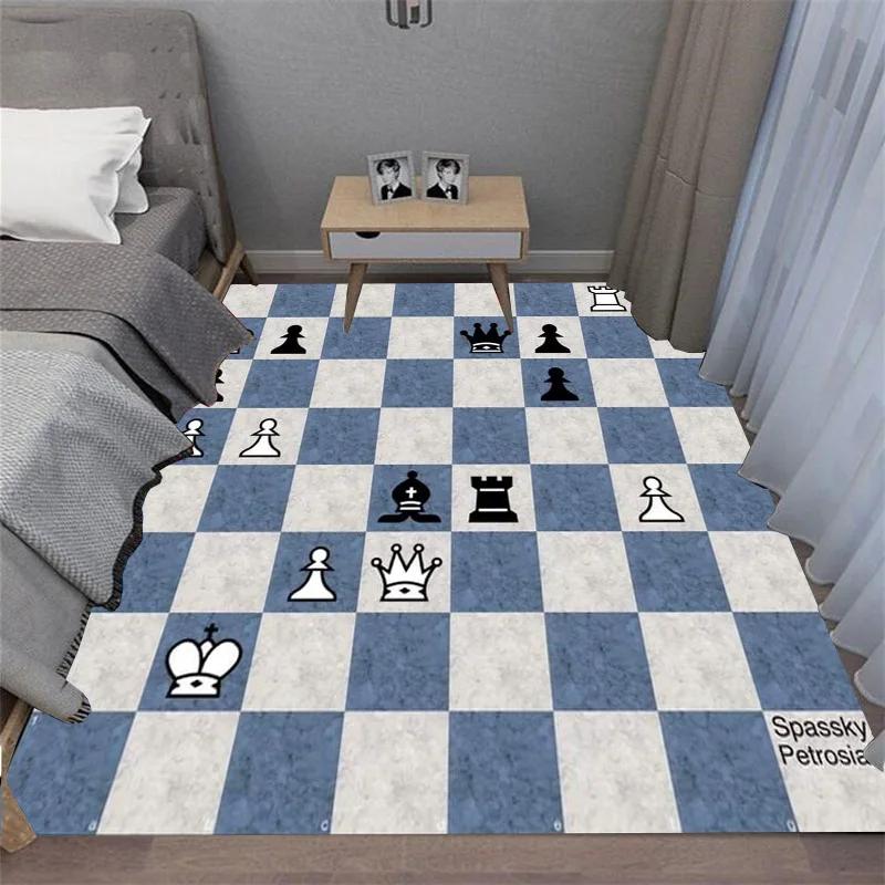 Chess Pattern Carpet Mat Rug King Queen Rook Bishop Knight Pawn Theme Game Living Room Area Rug Protection