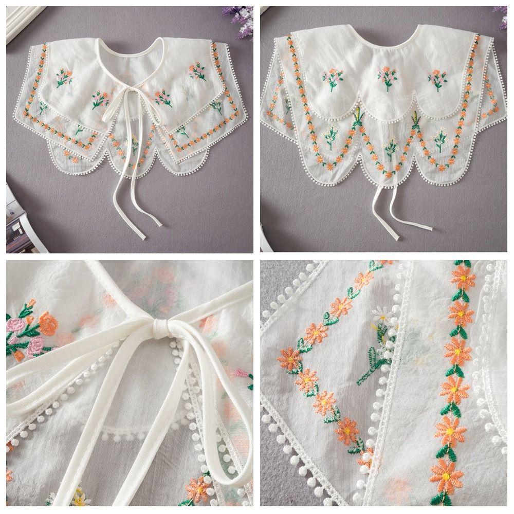 Countryside Style Embroidered Floral Fake Collar Embroidery Doll Lapel  Scarf Accessories
