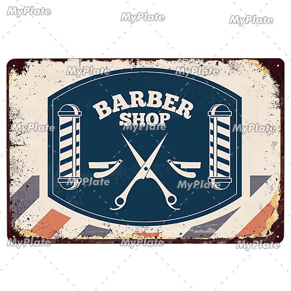[MyPlate] BARBER BAR Metal Sign Vintage Plaque Tin Sign Plate Wall Decor For Bar Club Man Cave Art Painting Gift