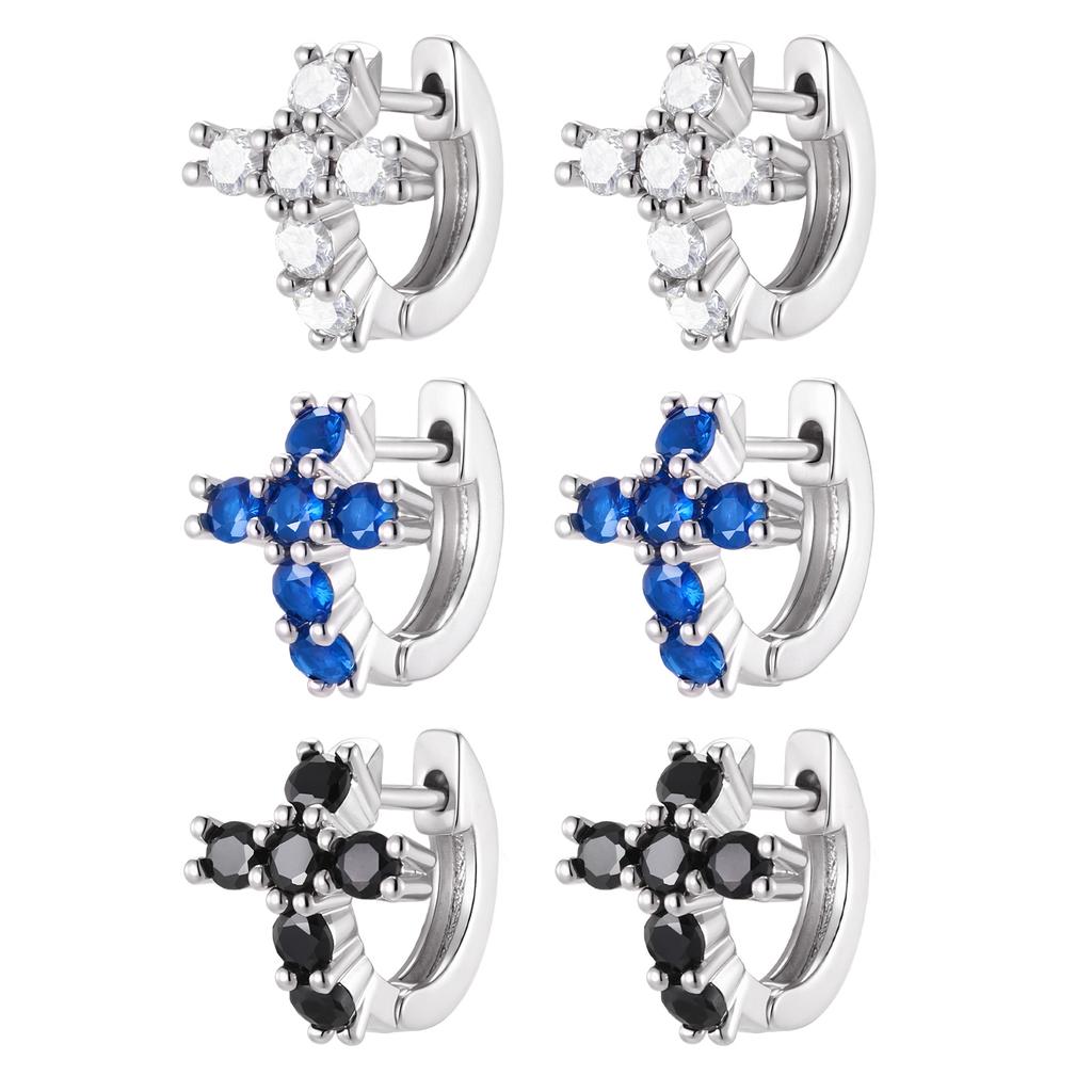Fashion Dainty Cross Hoop Earrings for Men Boys, Hip Hop Zircon Huggies Earrings, Hypoallergenic Piercing Jewelry
