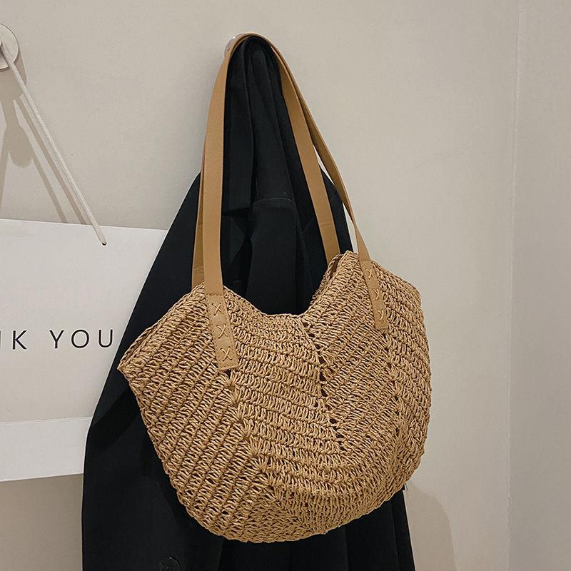 Summer Straw Bag for Women Seaside Vacation Beach Woven Bag Large Capacity Shoulder Tote Bag