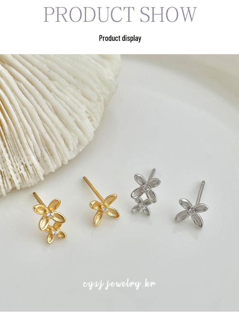 Cuiyan S925 Silver Asymmetrical Flower Stud Earrings - Korean & Chinese Style Trend for Women