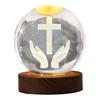 3D Hands Prayer Faux Crystal Ball with Wooden Base Clear Engraved Prayer Hand Ball Night Light Religious Christian Gifts for Women Men