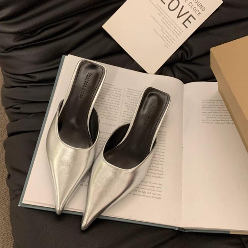 Fashion Women Slippers Pointed Toe Leopard Design Shallow Slip on Thin Low Heels Black Flock Design Casual Mules Loafers Black Outdoor