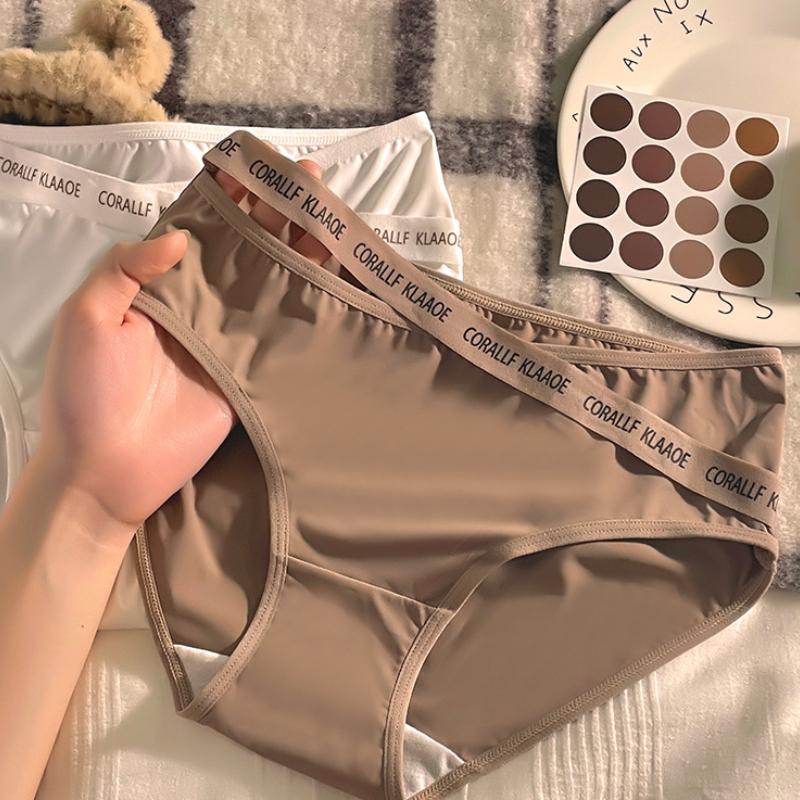 New Ice Silk Panties for Women Low Waist Letter Cross Pure Desire Sexy Seamless Underwear