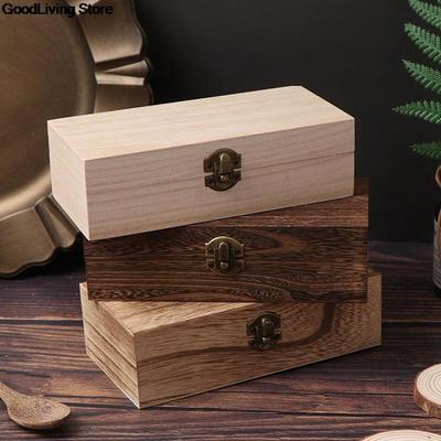 Neue Kiste aus Paulowniaholz, rechteckig, Holzaufbewahrungsbox, Retro-Holzkiste, Geschenk, Klappdeckel, Holzbox-Set, Aufbewahrung, Dekoration, Kosmetik