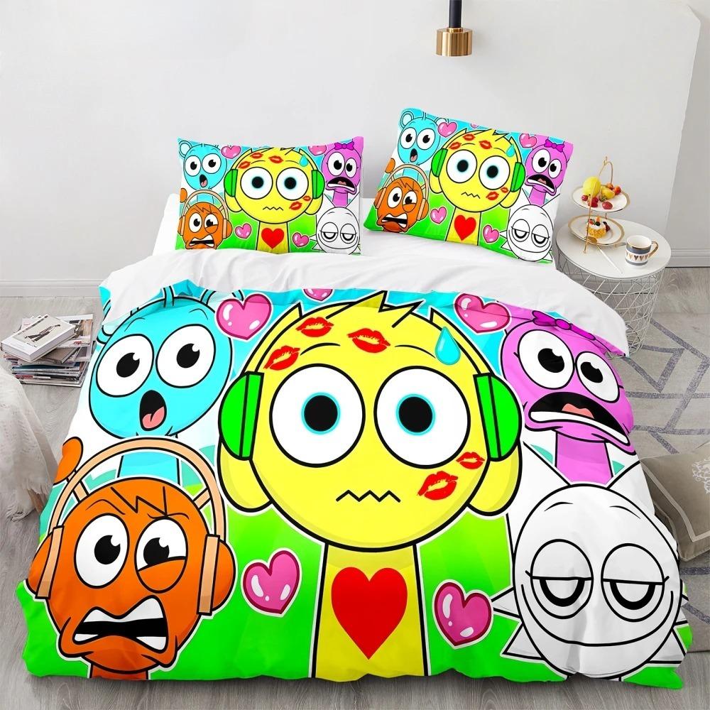 Music Game Sprunki 3D Print Cartoon Bedding Set Soft Comforter Cover Pillowcase Duvet Cover Set Bedclothes for Kids Adults Gift