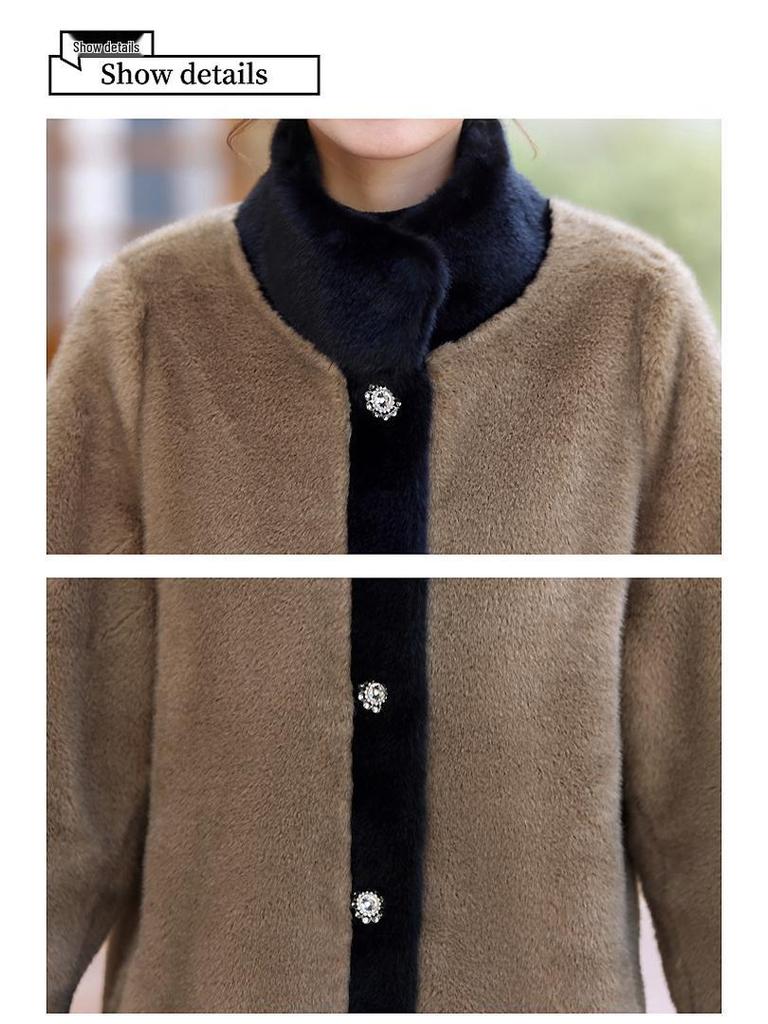 Mom's Faux Mink Velvet Winter Coat for Middle-Aged & Elderly Women - Elegant All-in-One Fur Overcoat