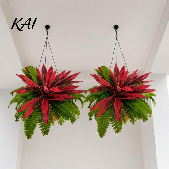 Faux Ferns for Wedding Backdrop UV-Resistant Artificial Fern And Red Dracaena Decorative Plants, Lifelike Full Lush Realistic Plastic Foliage