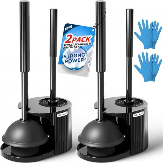 2Pack 2 in 1 Toilet Brush and Plunger Set, Extended Handle Plunger,Toilet Bowl Brush Plunger Set,Bathroom Cleaning Tools,Toilet Brush Plunger