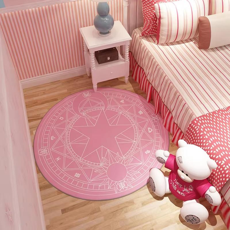 Bedroom Decor Pink Magic Star Array Carpet Living Room Balcony Non-slip Floormats Cartoon Circular Bedside Area Carpets Rugs