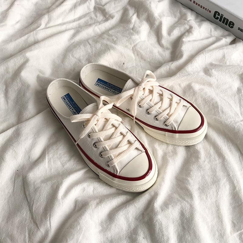 Half-drag canvas shoes female student white shoes versatile 203
