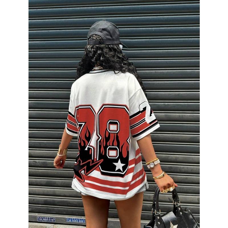 Women's T-Shirt Floral Pattern Printing Paisley Bohemian Style Retro Fashion Tees V-Neck Oversized Ladies Summer Clothing