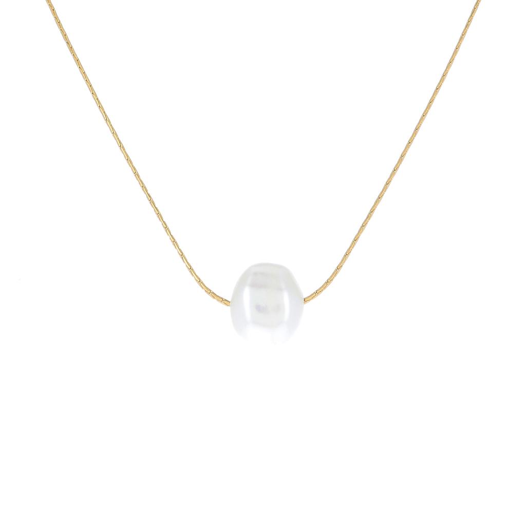 Les Trésors De Lily [R4440] - 'Perla' White Gold Steel Designer Necklace - 6 Mm (freshwater Pearl)