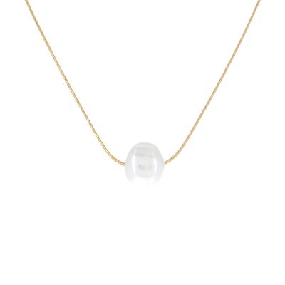[R4440] - 'Perla' White Gold Steel Designer Necklace - 6 Mm (freshwater Pearl)