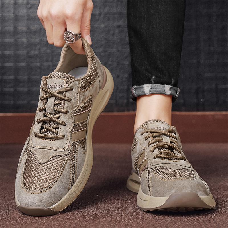 Leisure Mesh Breathable Top Layer Leather Men Sports Shoes Outdoor Mesh Hollowed Out Running Shoes Men Shoes