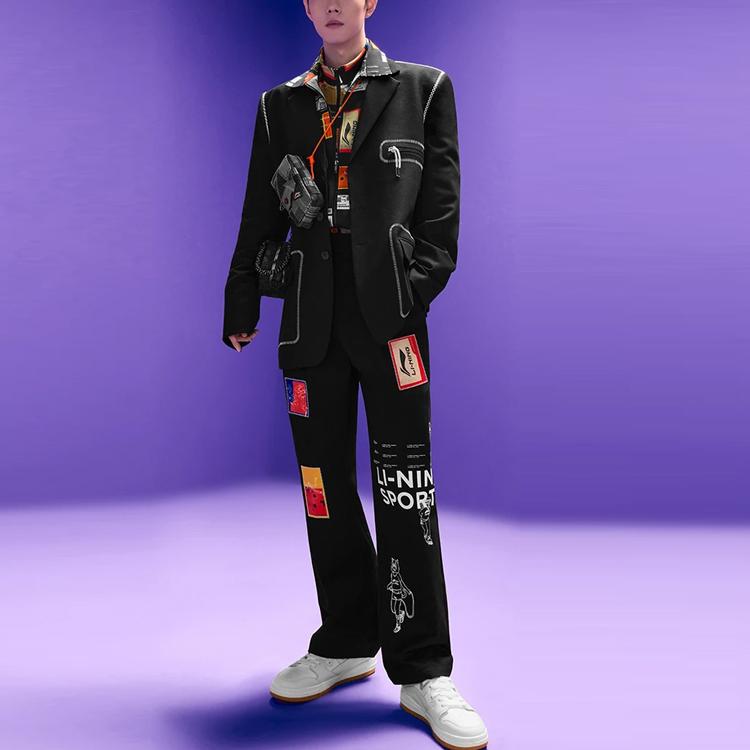 Li Ning Casual Lapel Multi-Pocket Suit Jacket Men Outerwear Black AFDR821-1