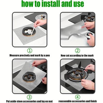 4/8PCS Stove Oil-proof Mat Gas Stove Mat Oil-proof Mat Reuse High Temperature Resistant WashableTo Wash Cuttable Stove Protecti