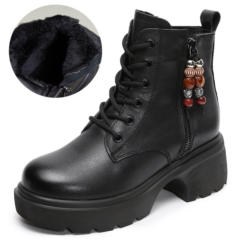 Leather Thick-soled Retro Martin Boots Women's Small Height-increasing Women's Shoes Autumn and Winter Ethnic Style Versatile Boots Women's Short Boo