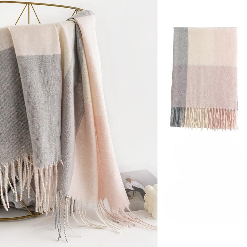 Simple High End Style Large Plaid Scarf for Women Autumn and Winter Japanese and Korean Sweet Warm Shawl Colorful Printed Plaid Scarf