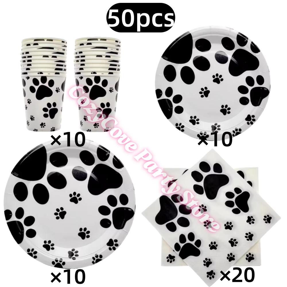 Black Puppy Paw Birthday Party Decor Cat Paw Party Supplies Tableware Cup Plates Balloons For Kids Favors Gifts Baby Shower