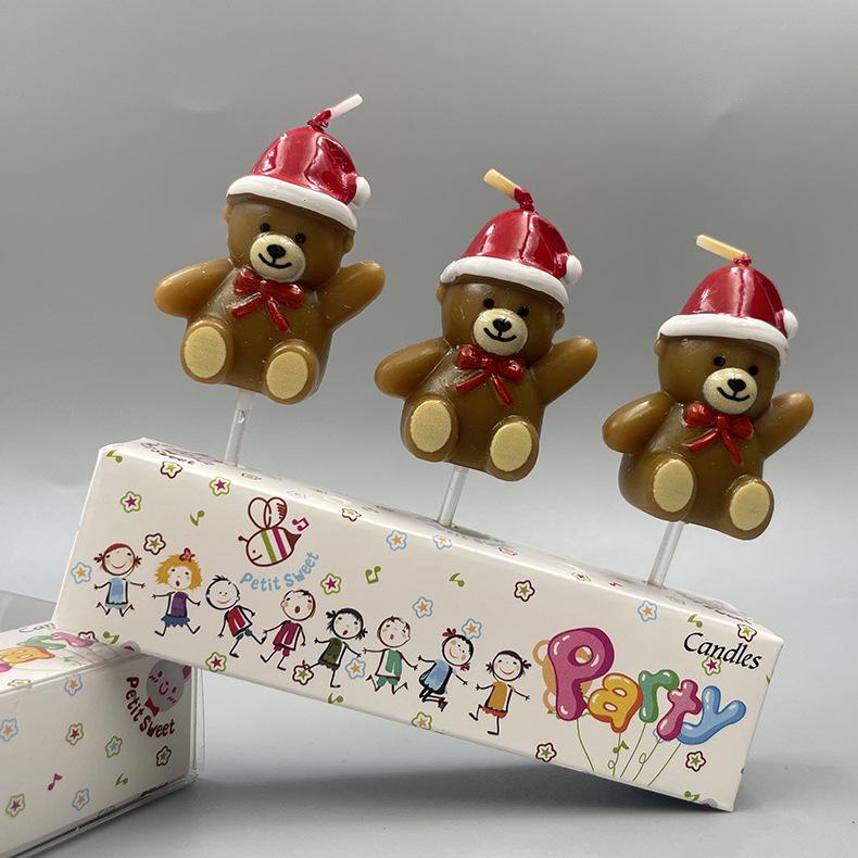 Cartoon Teddy Bear Christmas Hat Bear Candle Party Candle Christmas Atmosphere Decoration Birthday Candle