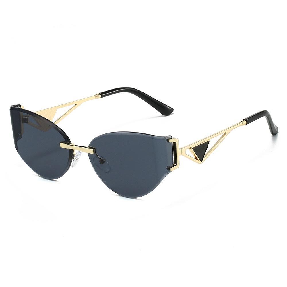 Ins 2025 New Fashion Rimless Curved Cat Eye Sunglasses Women Men Alloy Legs Hollow Triangle Sun Glasses Ladies Versatile UV400