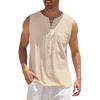 Gilet Casual da Uomo Senza Maniche in Cotone e Lino con Scollo a V Allacciato e Tasca Frontale