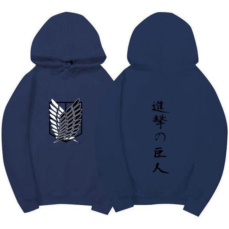 Attack On Titan Wings Of Freedom Hoodie Unisex Fleece Sweatshirt Front Logo Back Japanese Text Print Autumn Winter Pullover