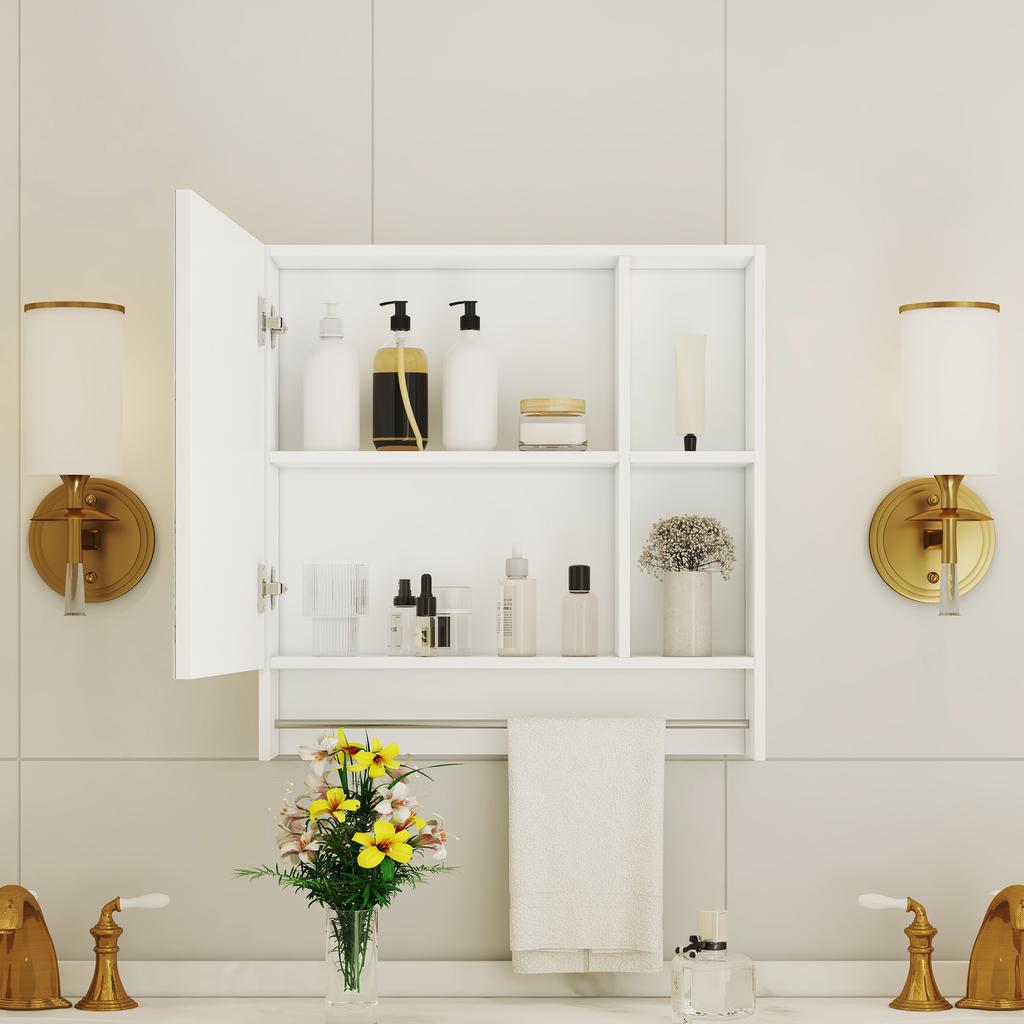 Modern Bathroom Mirror Cabinet White made of MDF – Wall-Mounted Bathroom Cabinet with Mirror & Storage Compartments