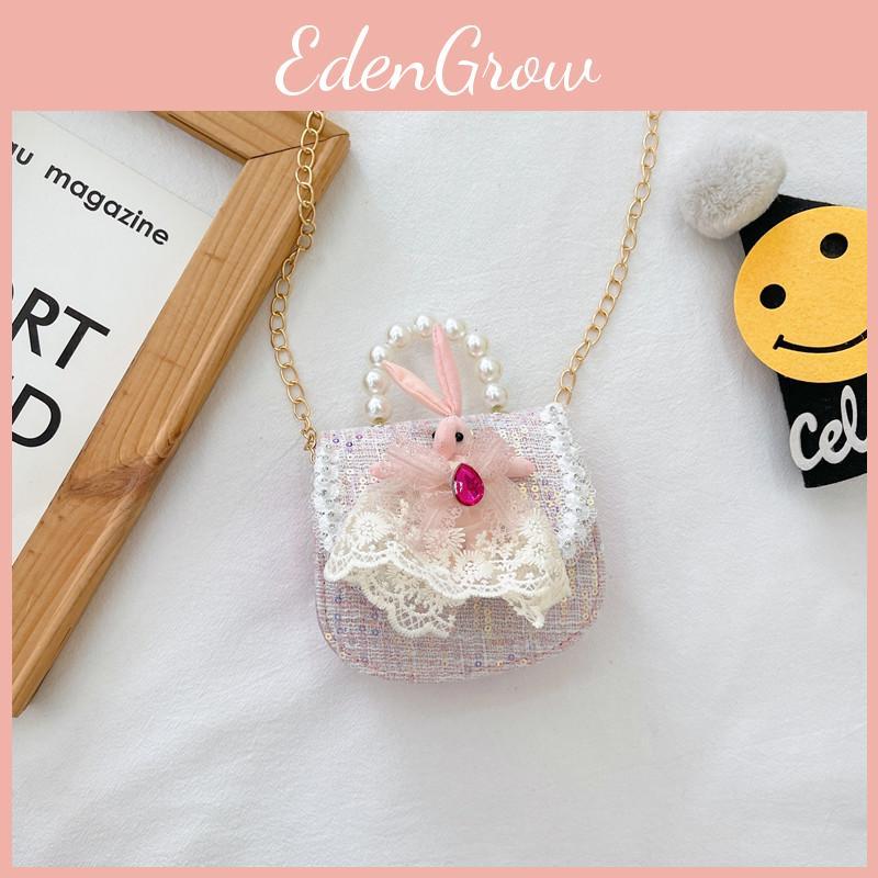 Kid Crossbody Bag With Pearl Handle And Flower Bear Decoration Rabbit
