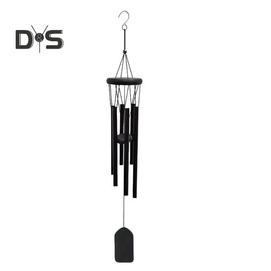Черный колокольчик с 6 металлическими трубками S-образный крючок натуральная успокаивающая мелодия садовое патио наружное украшение подвесной колокольчик ветряной подвеска подарки на день рождения Square