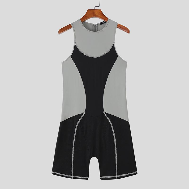 INCERUN Pánské jednodílné bezrukávové body Pánské prošívané fitness leotardové body Romper Pyžamo