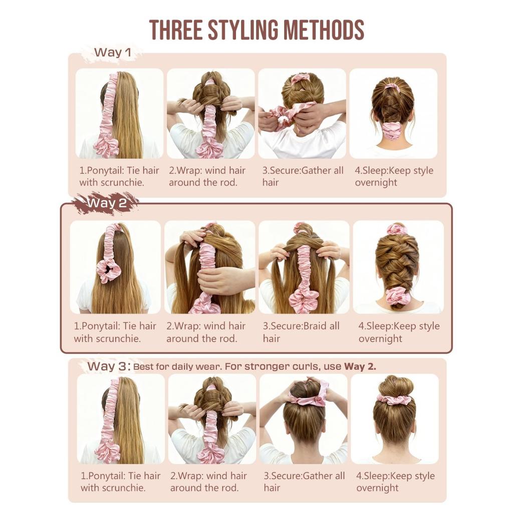 1pc Multi-Function Satin Heatless Hair Curler & Hair Tie Non- Hair Roller Curling Rod with Scrunchie(For Big Curls)