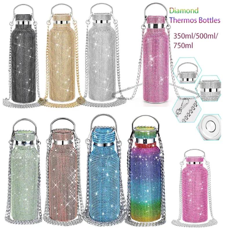 

Бутылки для воды термос портативная бутылка с блестками через плечо из нержавеющей стали термос 350 мл 500 мл 750 мл алмазные бутылки-термосы YLE031 mixed colors&750ml