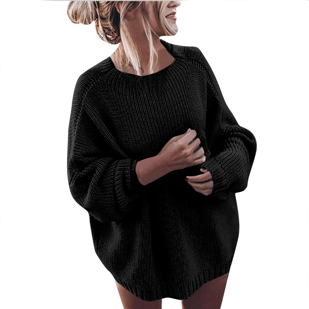 Women's Fashionable Casual Round Neck Solid Color Long Sleeve Sweaters