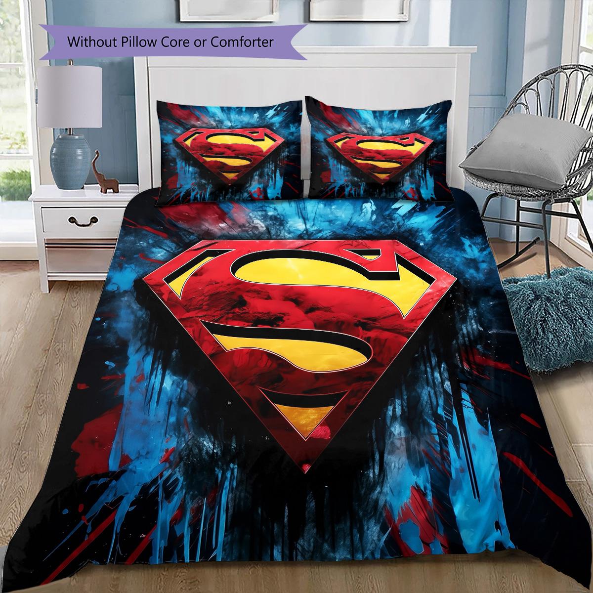 

Superman Logo Bedding Set, 1 Duvet Cover & 2 Pillowcases, Simple Home Decor, Great Gift for Fans 135x200cm